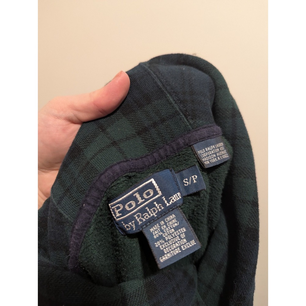 Vintage Mens Polo Ralph Lauren Shawl Collar Sweater Blue Green‎ Plaid Size Small - Picture 4 of 6